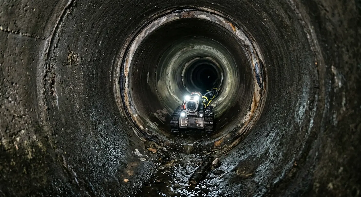 Robotic sewer camera inspecting pipe interior for Sewer Line Cleaning in Santa Ana